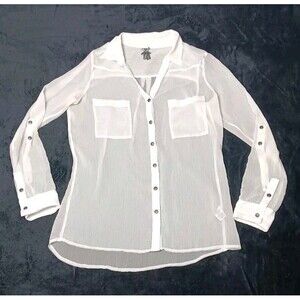 Vanity Sheer Long Sleeve Button Up S White Ivory Light Academia Preppy Dainty